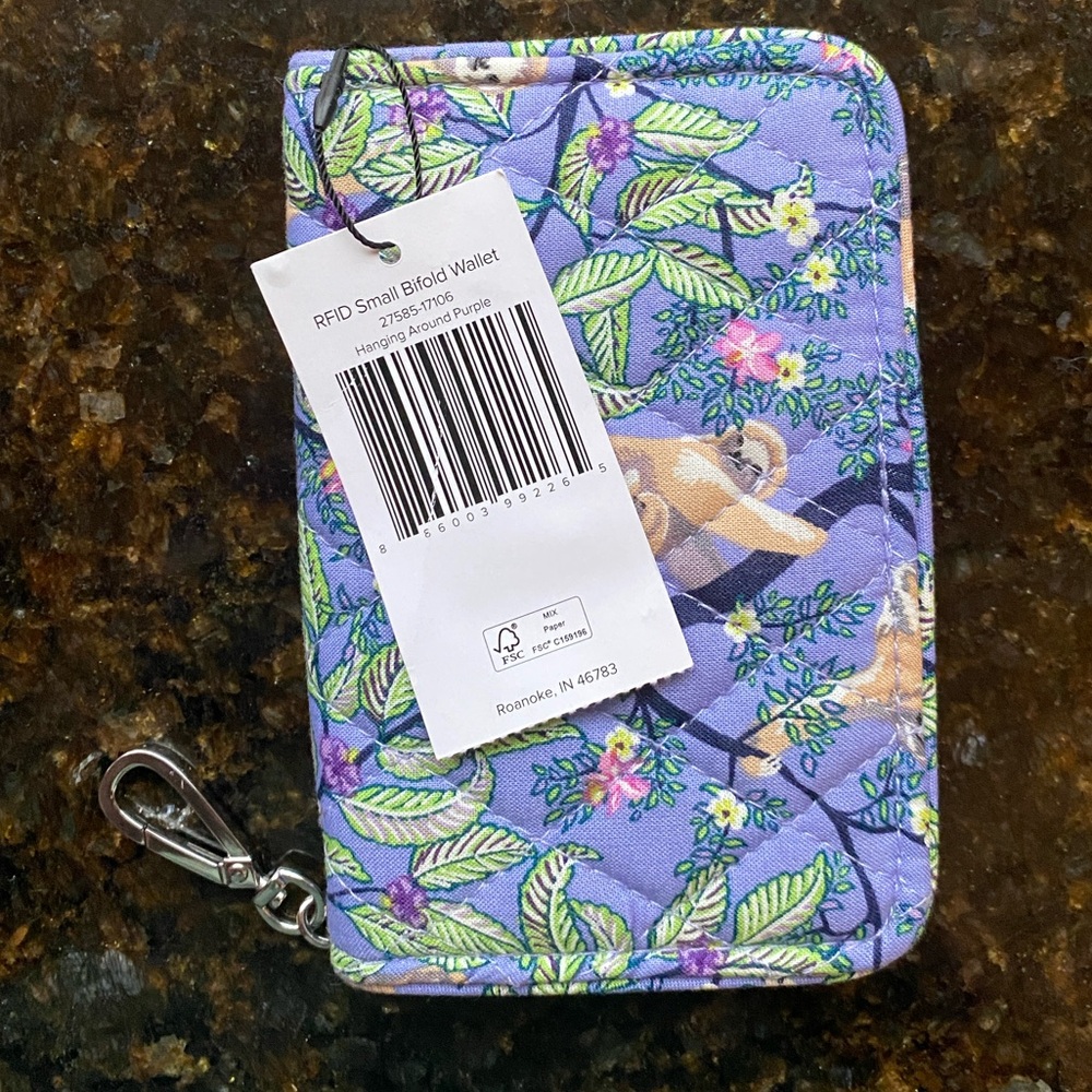 Vera Bradley “Hanging Around” Sloth RFID Wallet with Clip